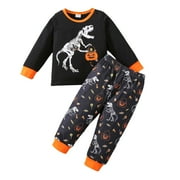 Toddler Boys Outfits Fall Winter Pjs Cartoon Pumpkins Dinosaur Prints Tops Pants 2 Piece Clothes Set Pajamas Size 1-2T